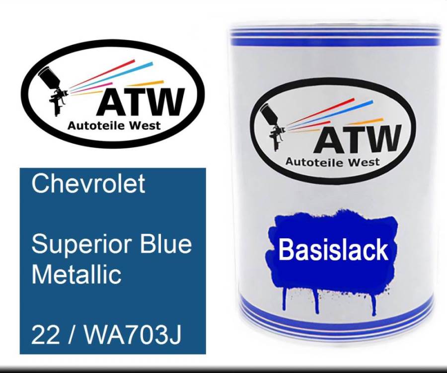 Chevrolet, Superior Blue Metallic, 22 / WA703J: 500ml Lackdose, von ATW Autoteile West.